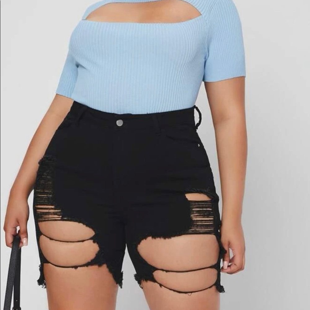 TWO Black ripped Jean shorts